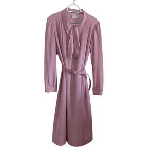 Vintage Lady Jennifer Pink Pleated Dress with Belt Long Sleeve Midi Size READ